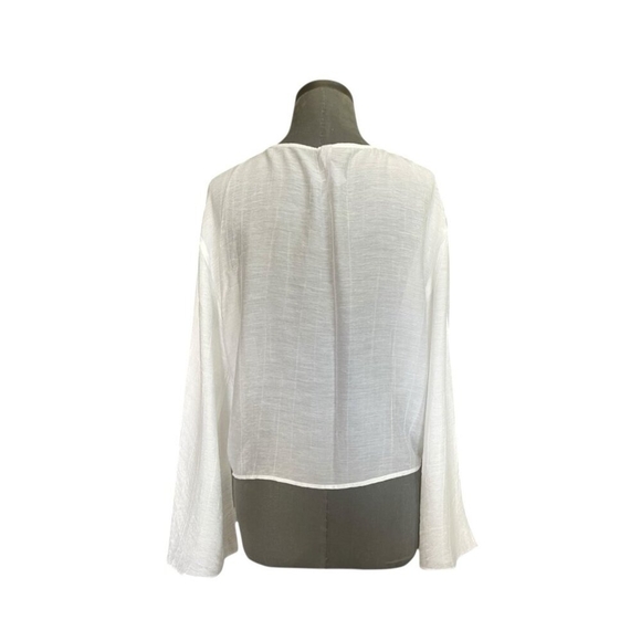 MNG Mango Women's White Sheer Long Sleeve Knot Front Blouse Top Size 4 - Picture 3 of 5